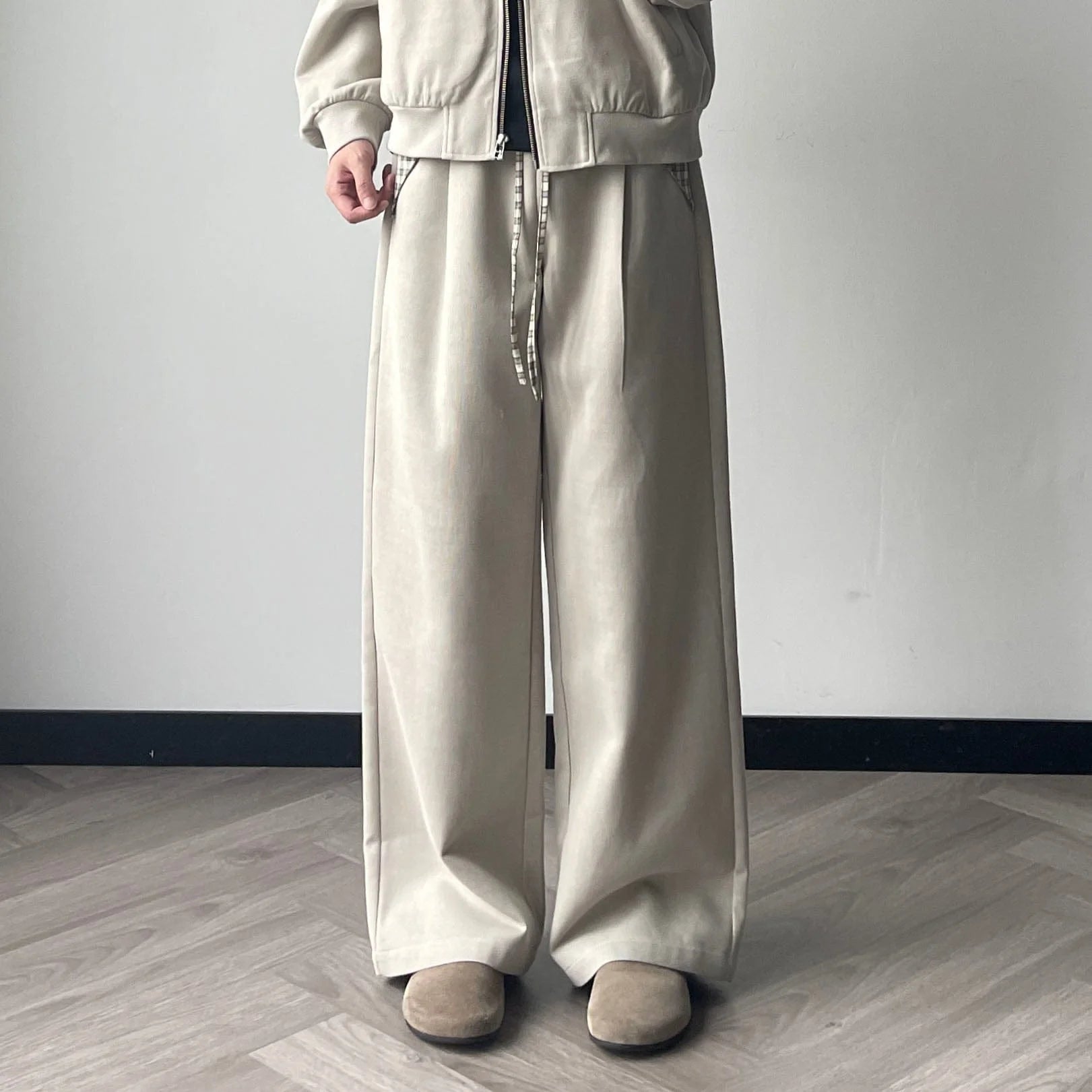 OKAYTHXBYE Plaid Layered Waist Drawstring Sweatpants