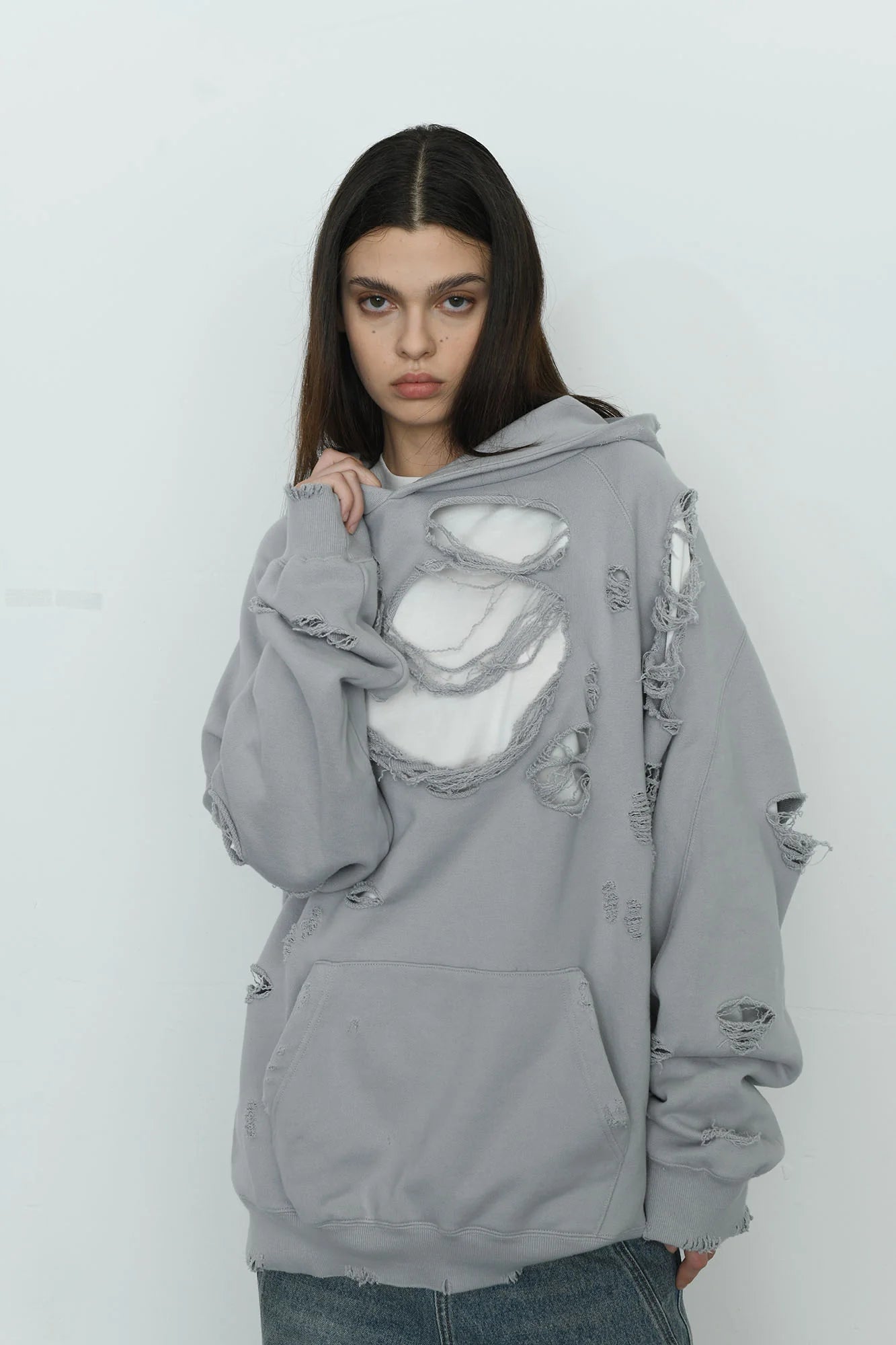 EGOFETCH Ripped Oversized Hoodie