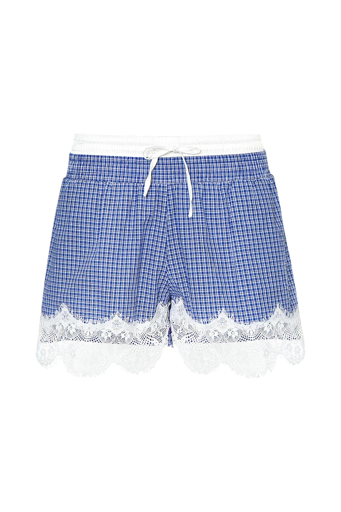 LEONSENSE Plaid Lace Trim Drawstring Shorts