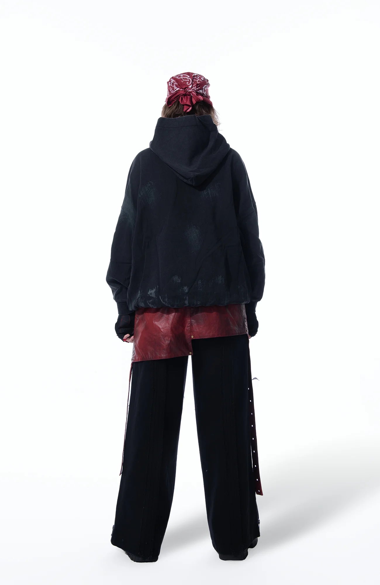 MOGONGSHE Detachable PU Drape  Frayed Cross Jeans