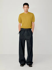 OPICLOTH Essential Washed Belted Wide-Leg Jeans