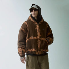F2CE Brushed Stitch Distressed Hooded Cotton-Padded Jacket