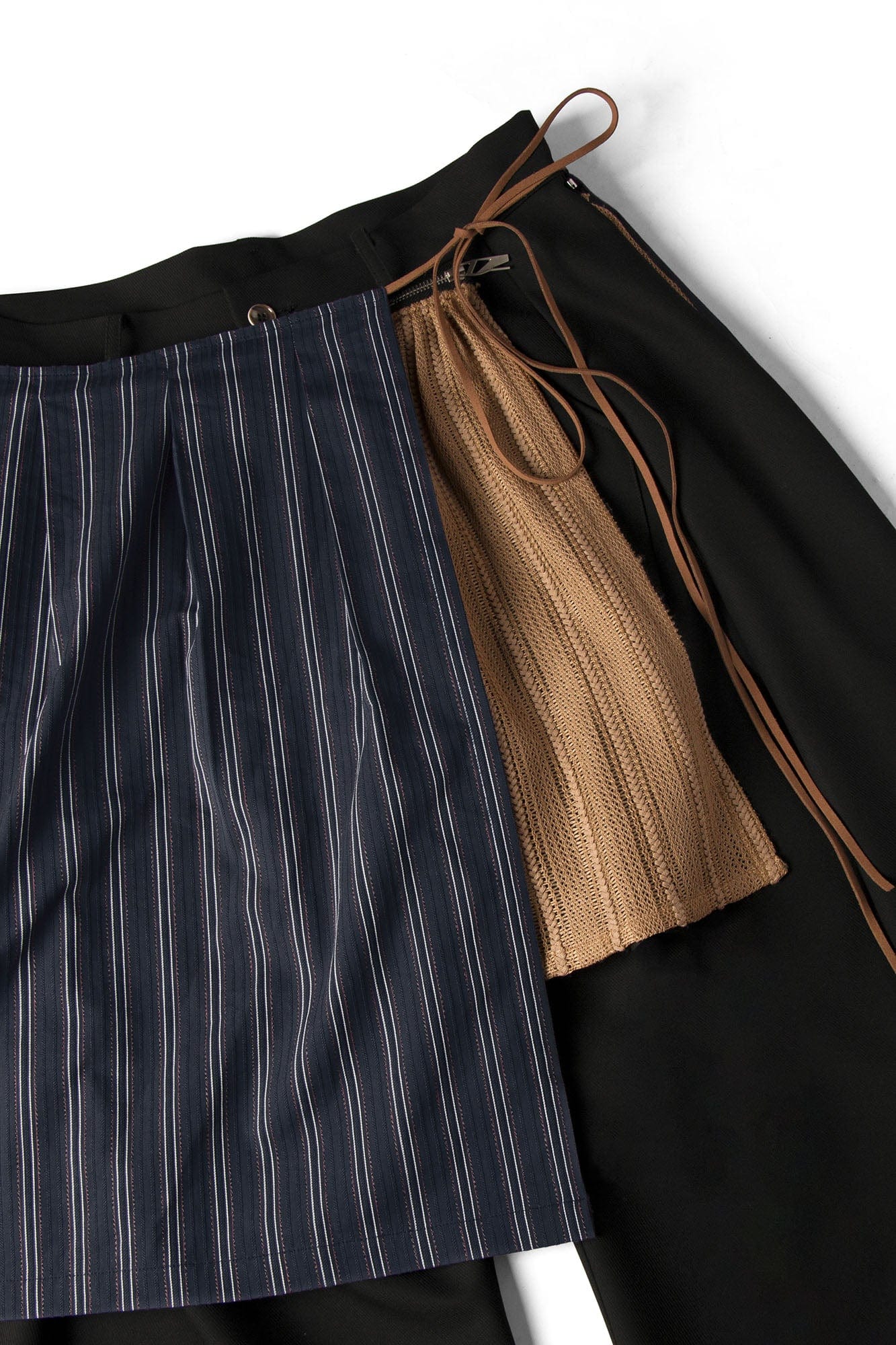 RELABEL Layered Striped Apron Wide-Leg Pants