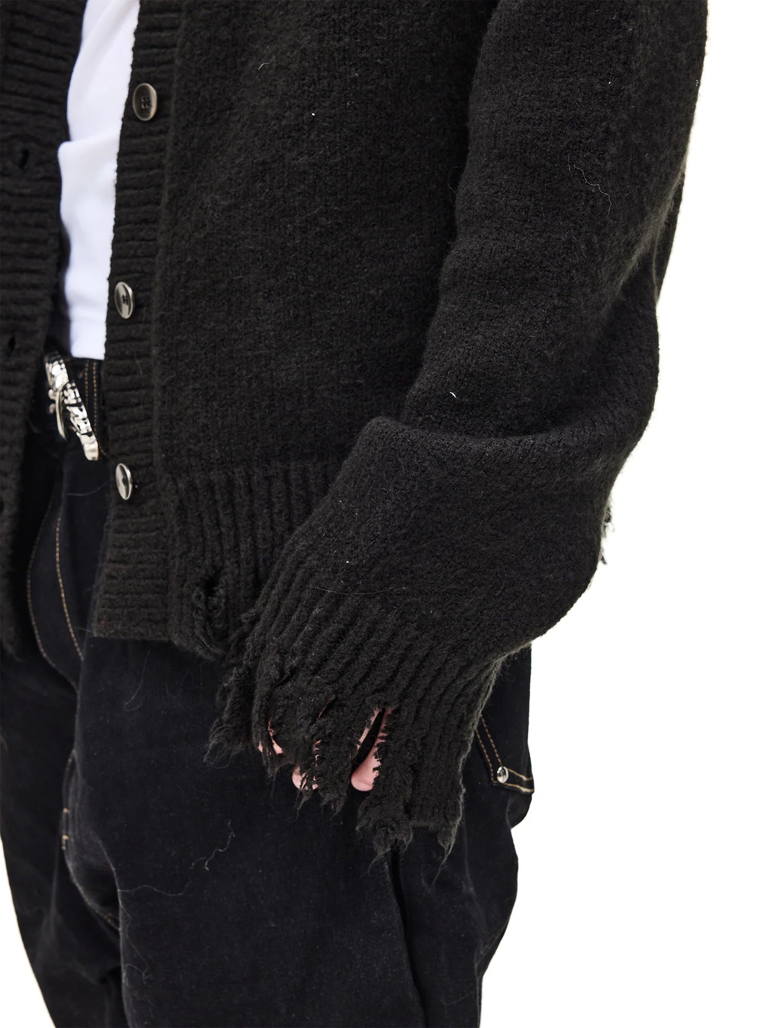 WHISTLEHUNTER Distressed Frayed-Edge Badge Cardigan