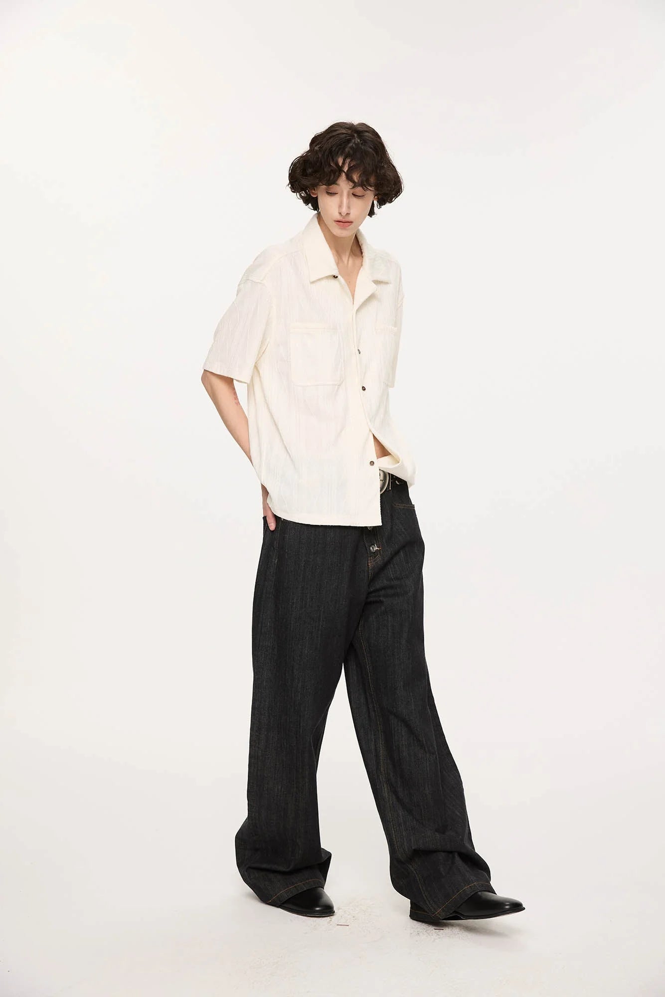 KREATE Cable-Jacquard Pocket Cuban Half Shirt