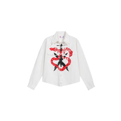 NOTHINGNESS WORLD Snake Graphic Layered-Collar Denim Shirt