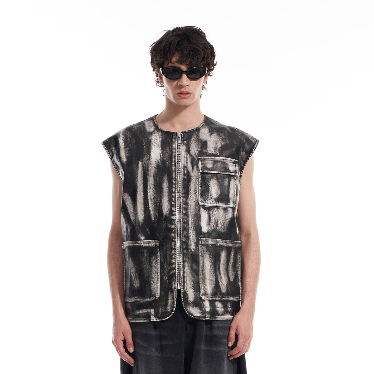 VANN VALRENCE Washed Grunge Paint Multi-Pocket Vest