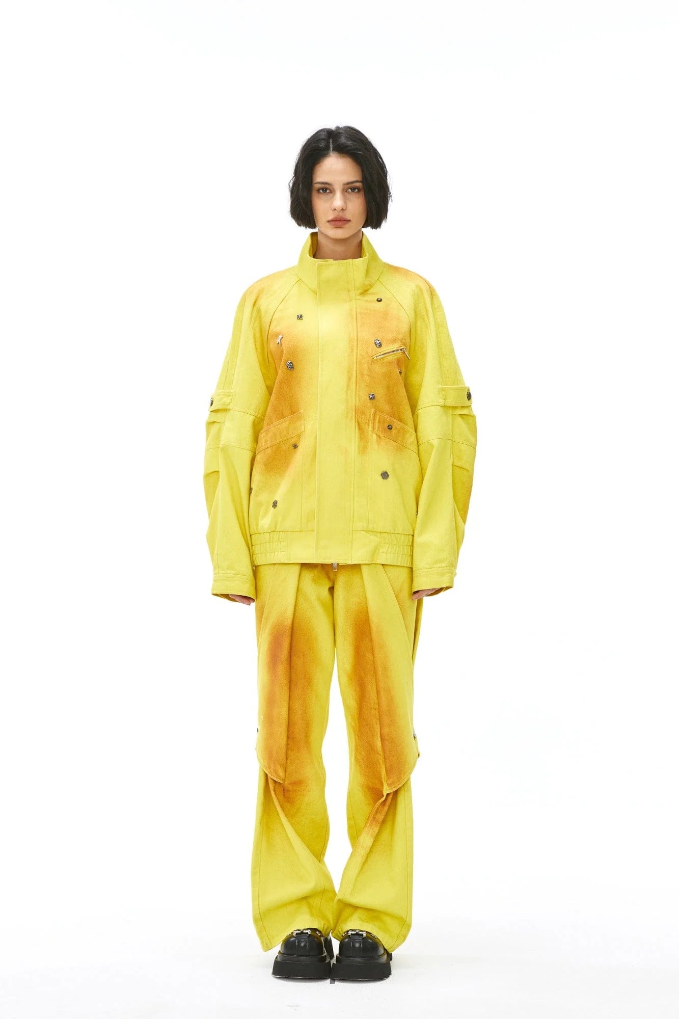 VANN VALRENCE Studded Gradient Stand Collar Oversized Jacket
