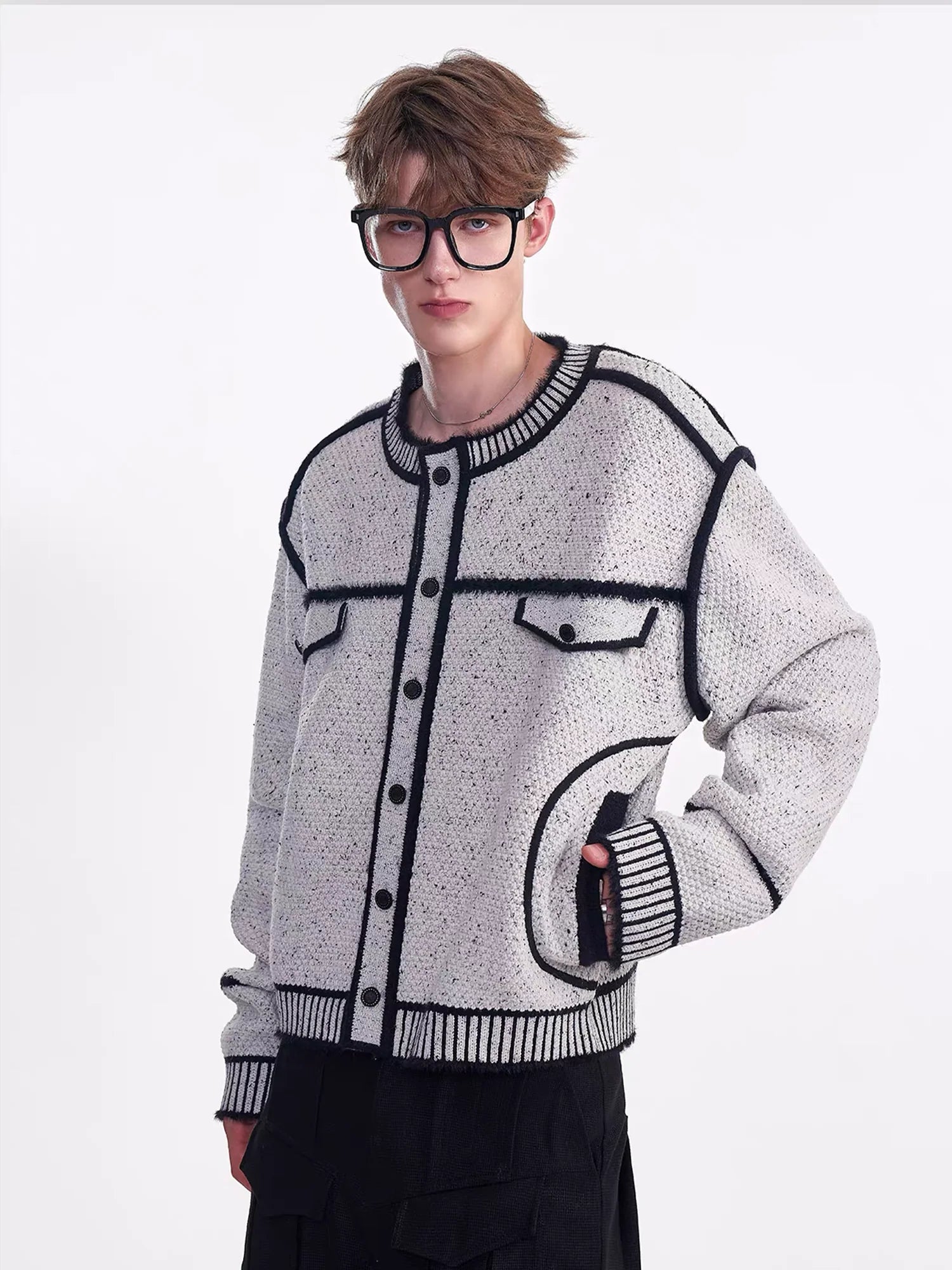TIWILLTANG Contrast Stitch Knit Jacket