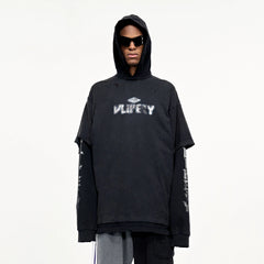 ULIPERY Distressed Faux Layered Hoodie