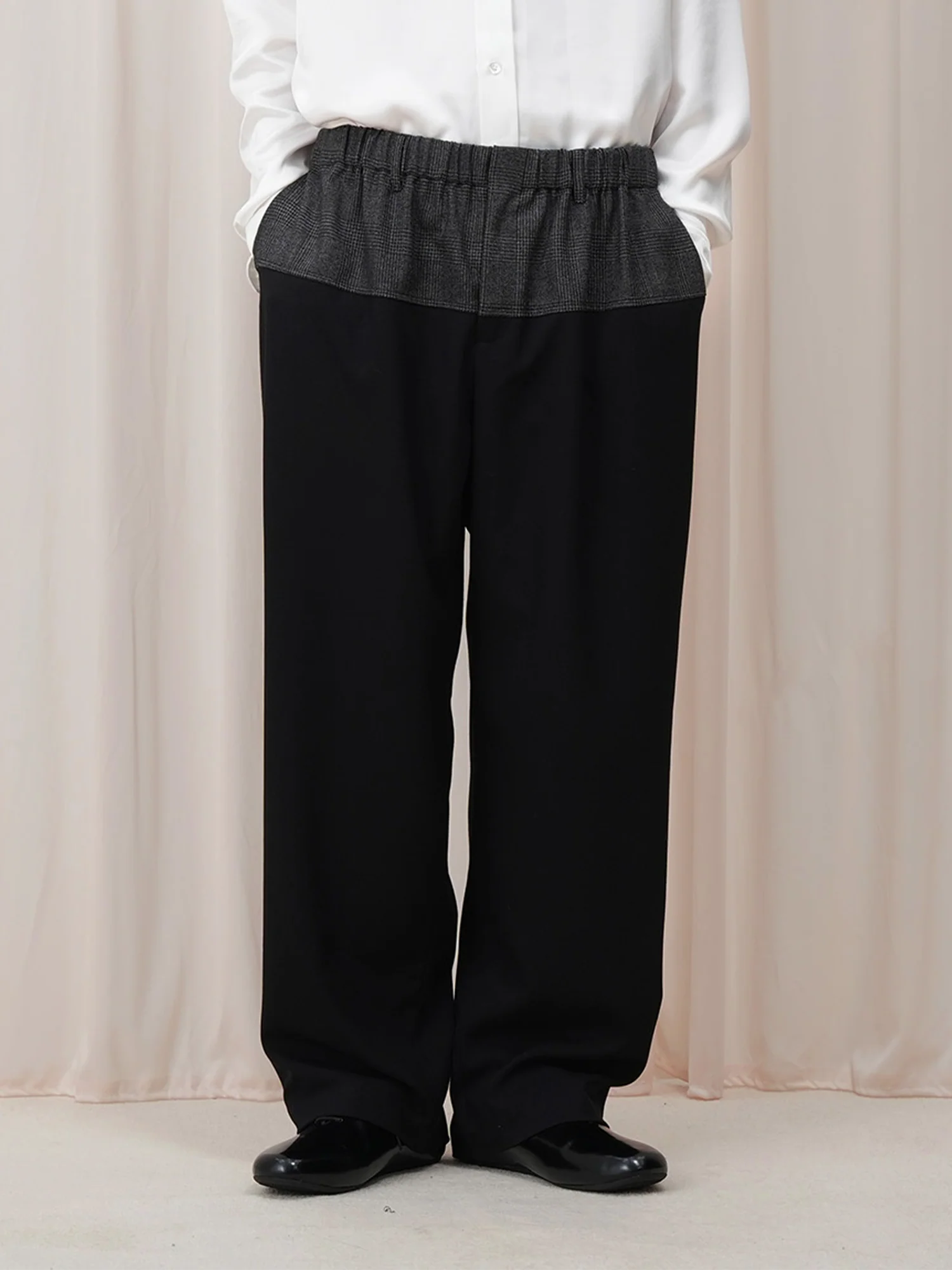OUYANG WENJUN Contrast Spliced Elastic-Waist Trousers