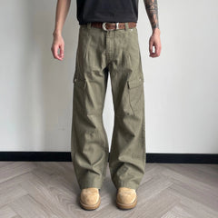 OKAYTHXBYE Washed Button Flap-Pocket Cargo Pants