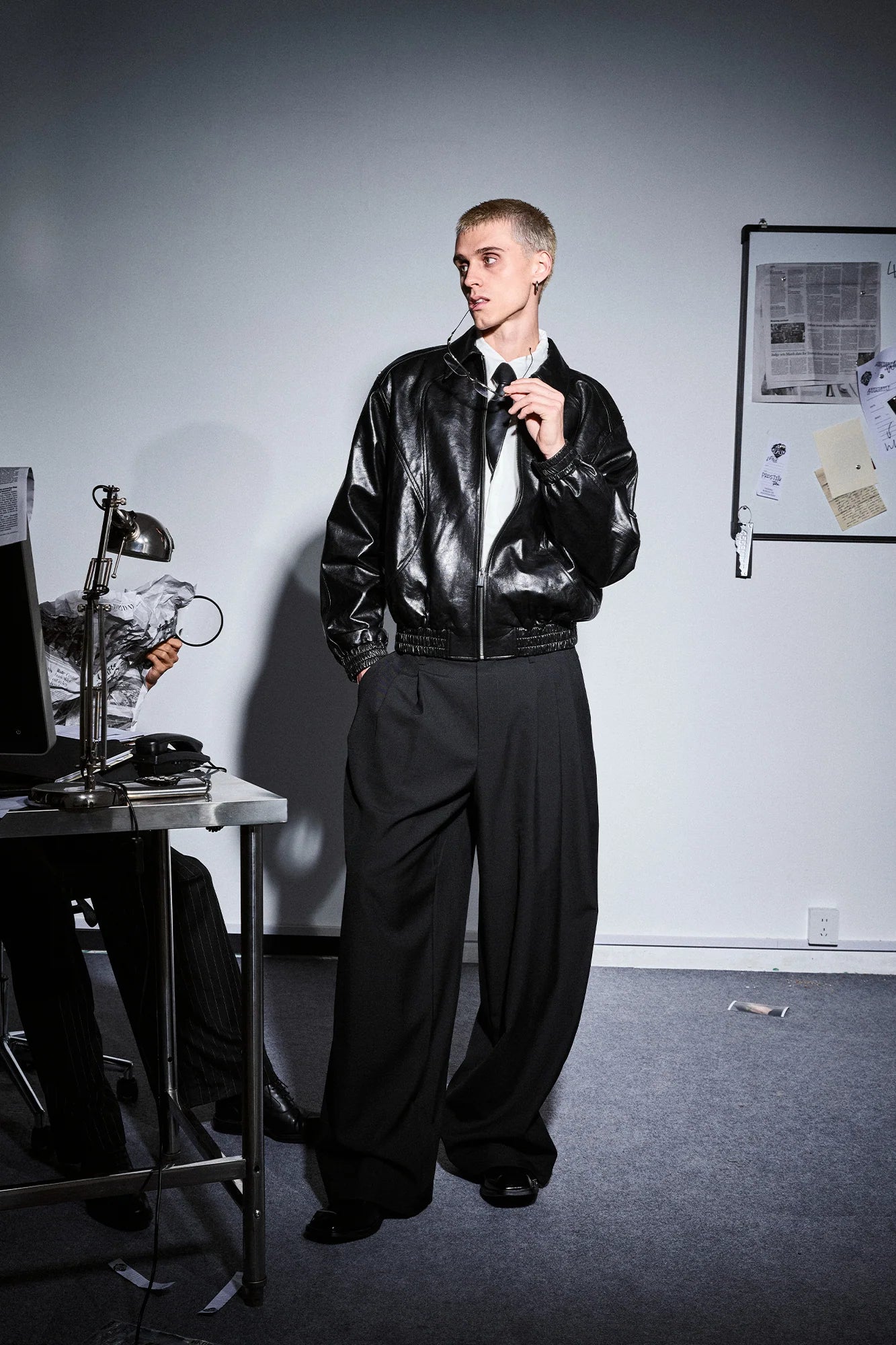 455EMBLE Glossy Leather Paneled Bomber Jacket