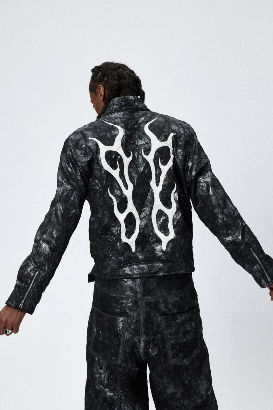 DND4DES Faux Leather Fire Motorcycle Jacket