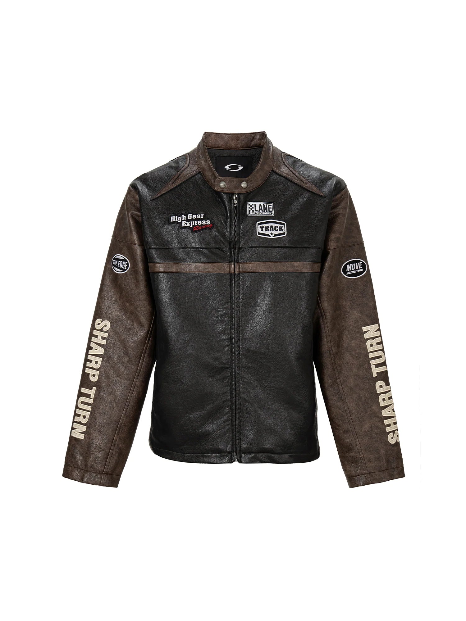 F2CE Retro Embroidered Patch PU Moto Jacket