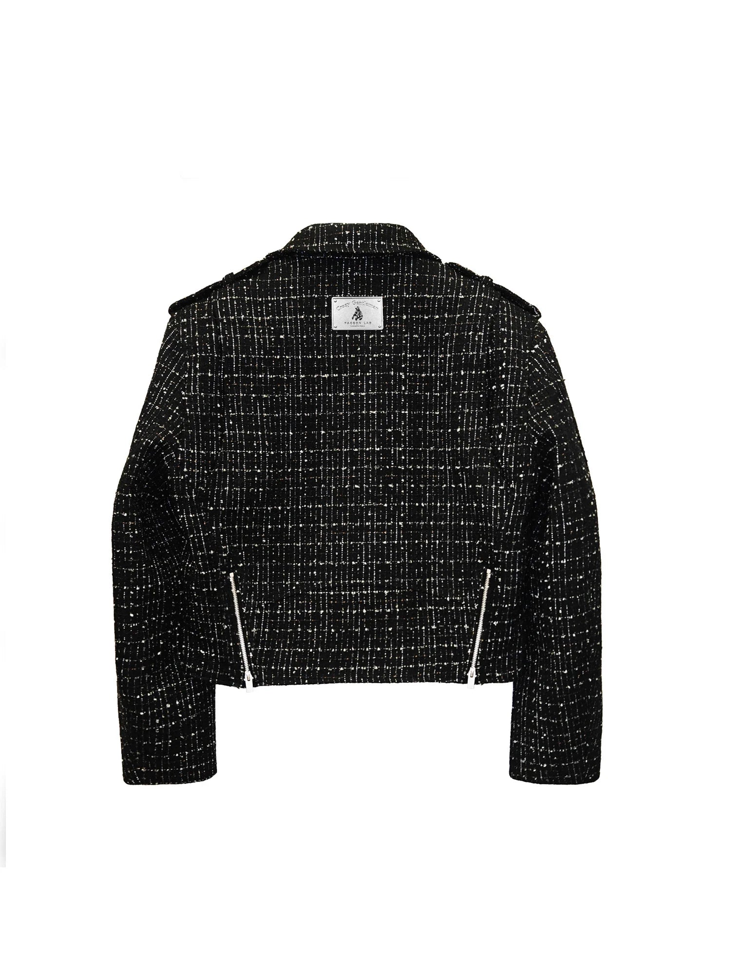 FACEONLAB Metal Badge Multi-Zip Tweed Biker Jacket