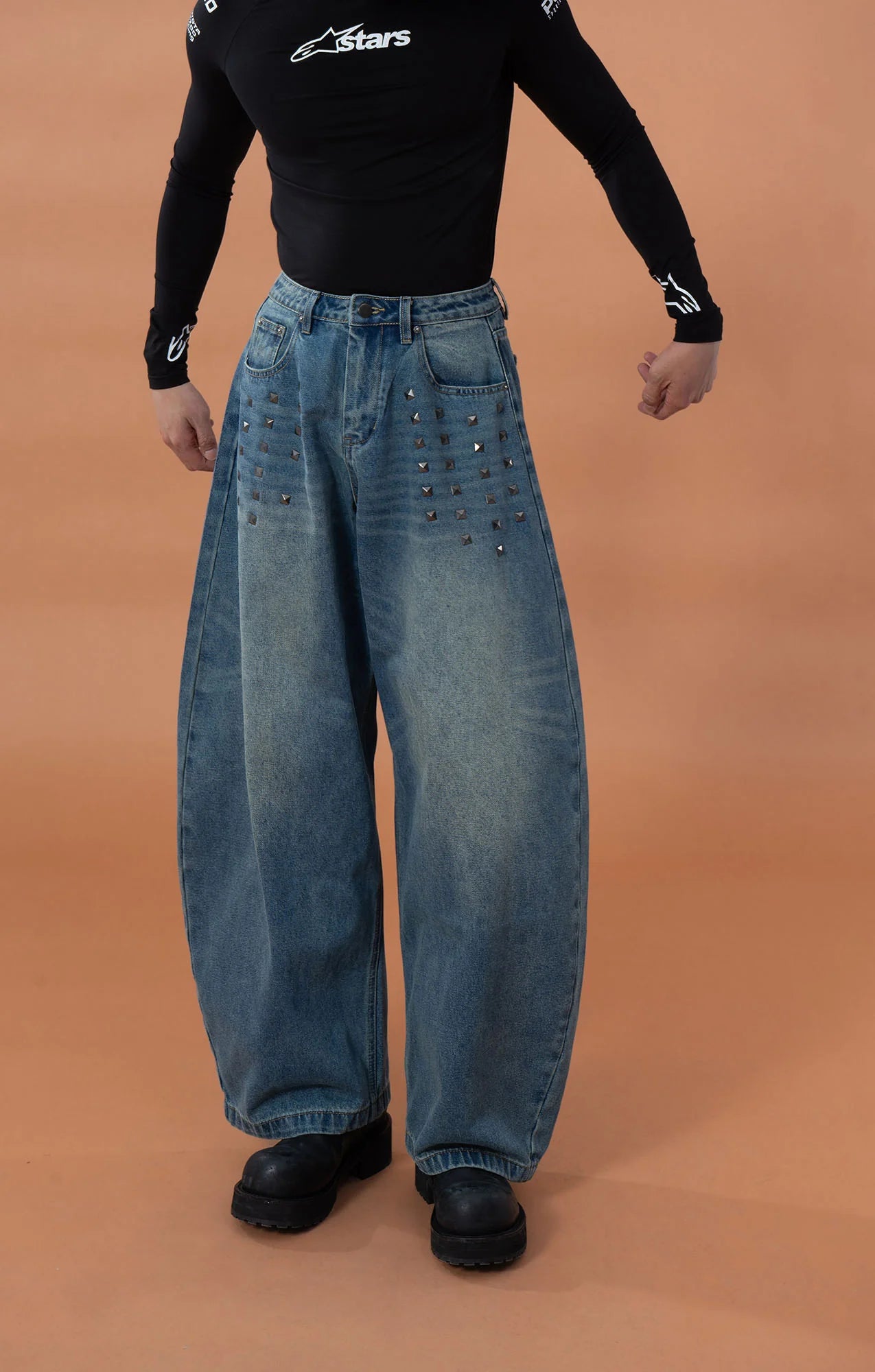 CLP Washed Studded Barrel Jeans