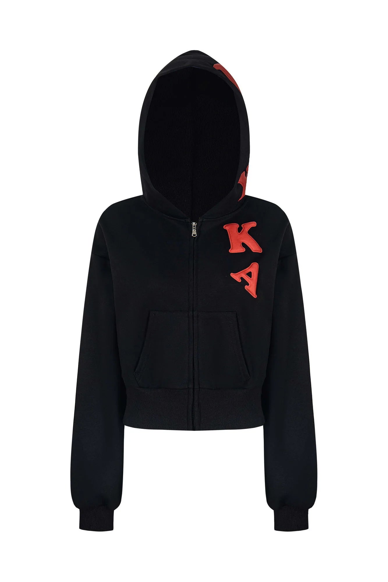 CLP Letter Patch Cropped Zip-Up Hoodie