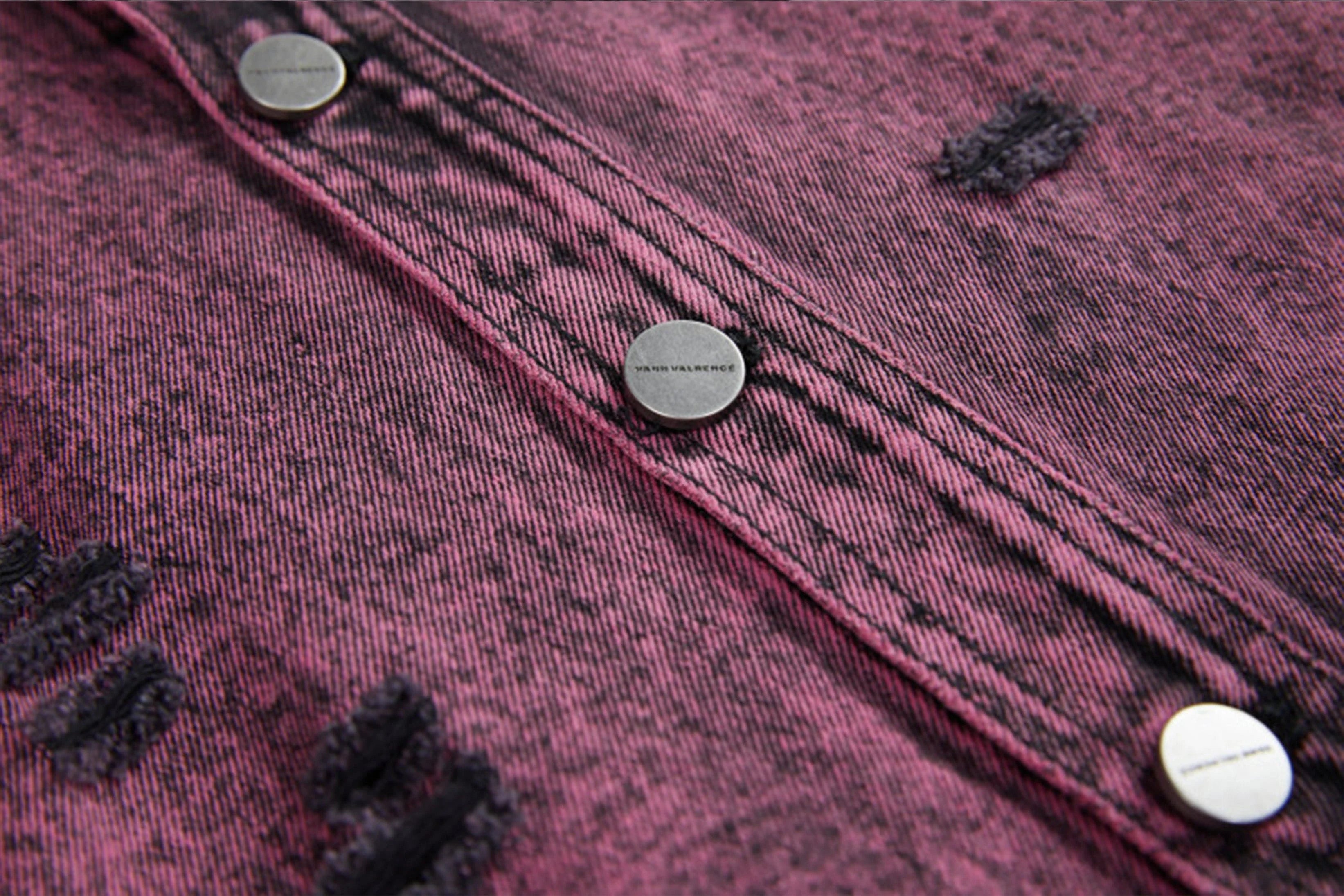 VANN VALRENCE Distressed Frayed Denim Shirt Jacket