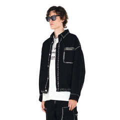 OVERLAPS Contrast Brushstroke Trim Denim Shirt