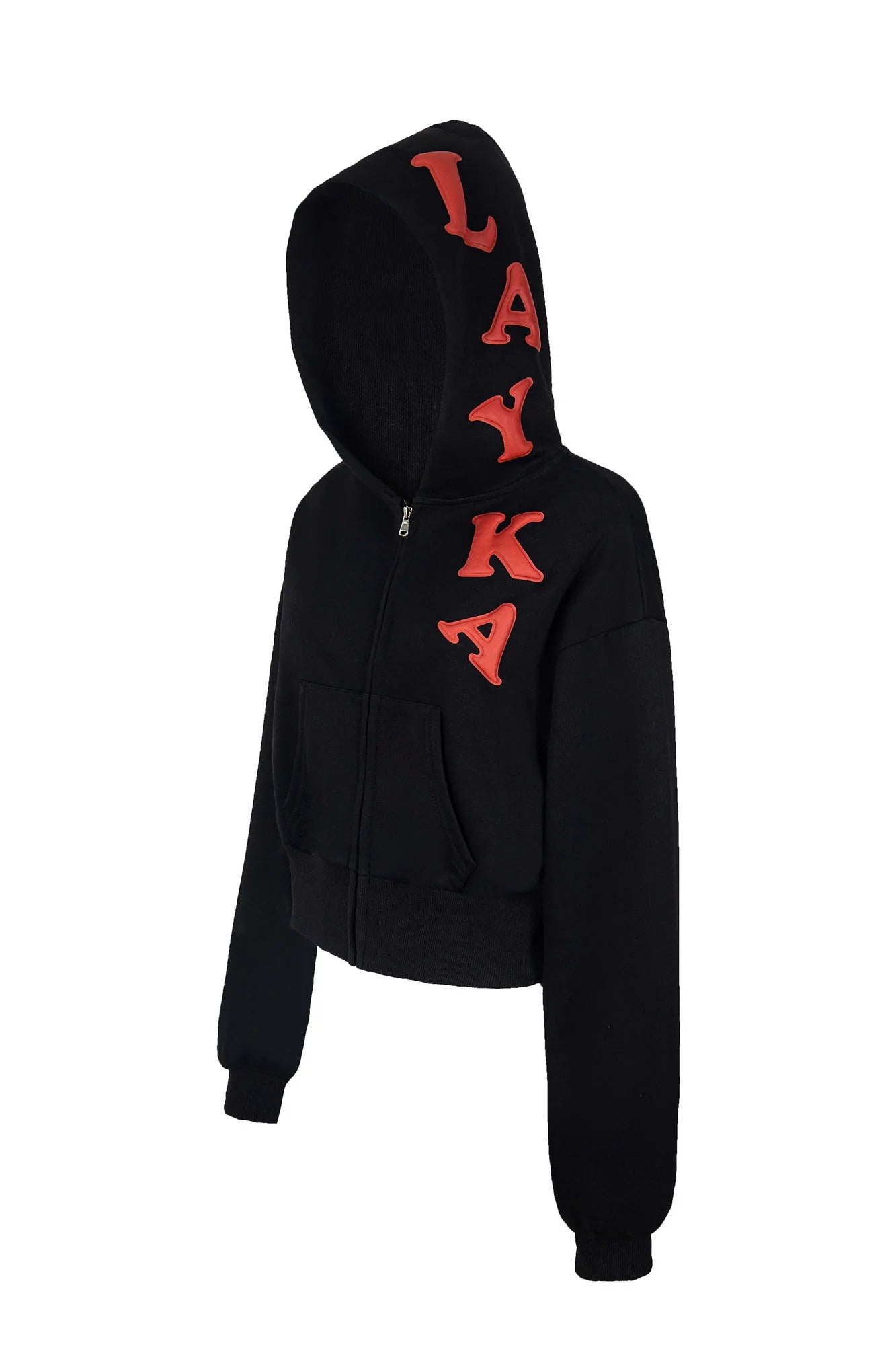 CLP Letter Patch Cropped Zip-Up Hoodie