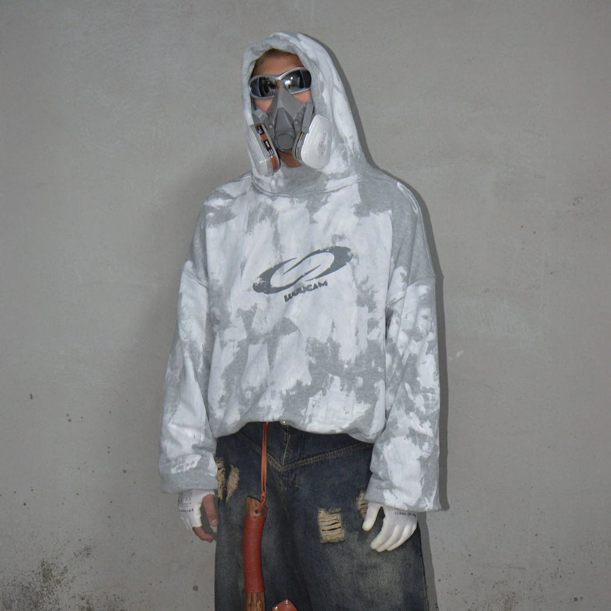 LUUUCAM Brush-Paint Faded Logo Hoodie