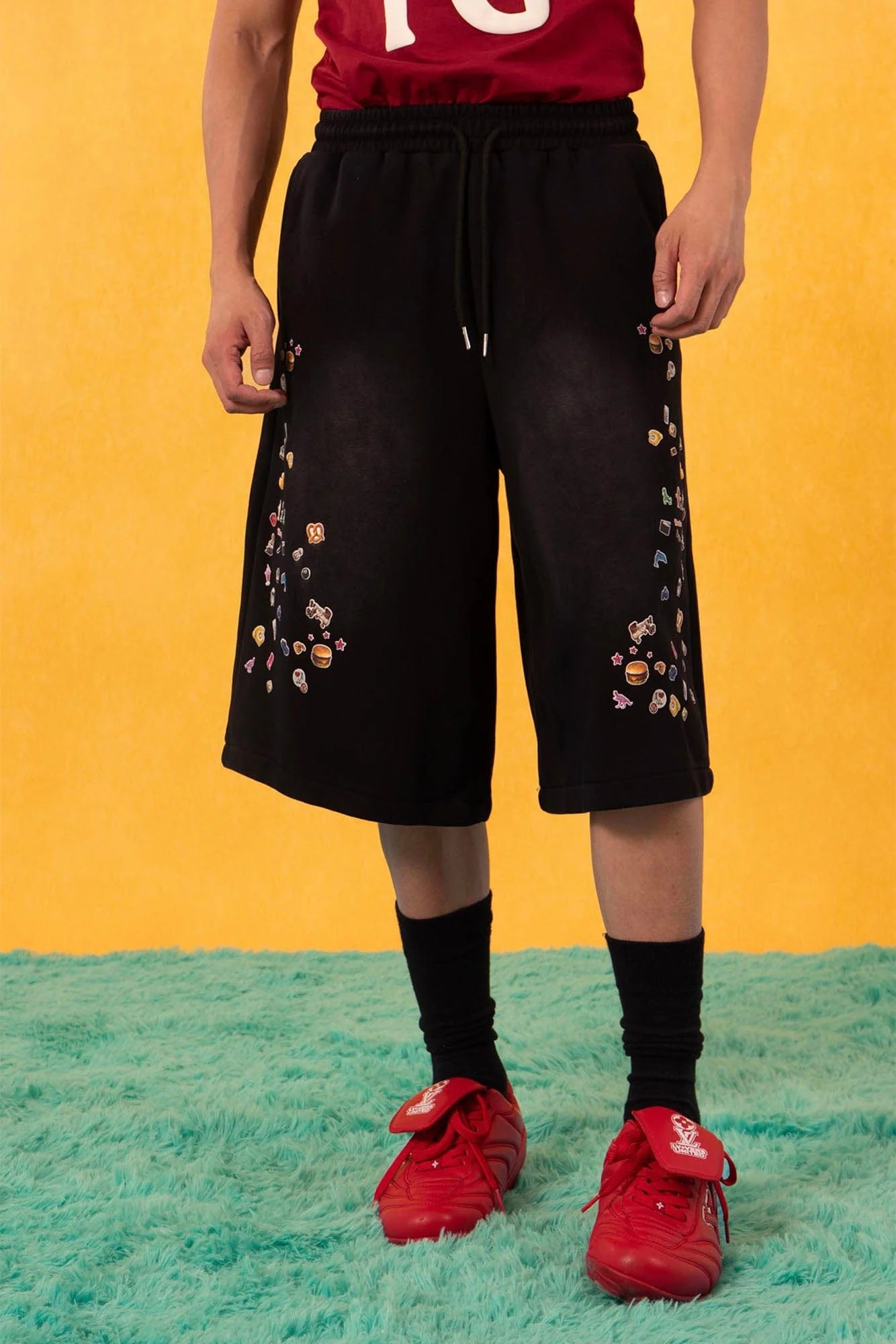 CLP Washed Stickers Drawstring Shorts