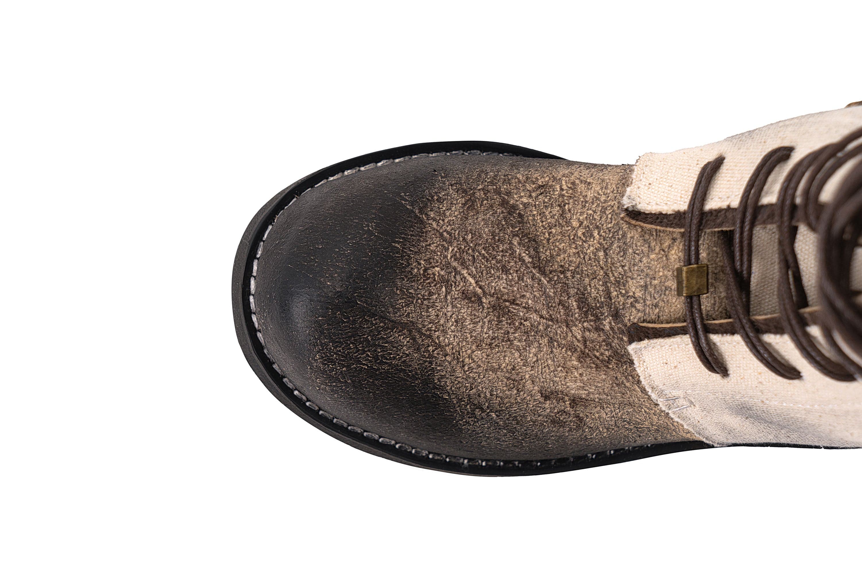 REWRITE Distressed Contrast Canvas-Leather Combat Boots