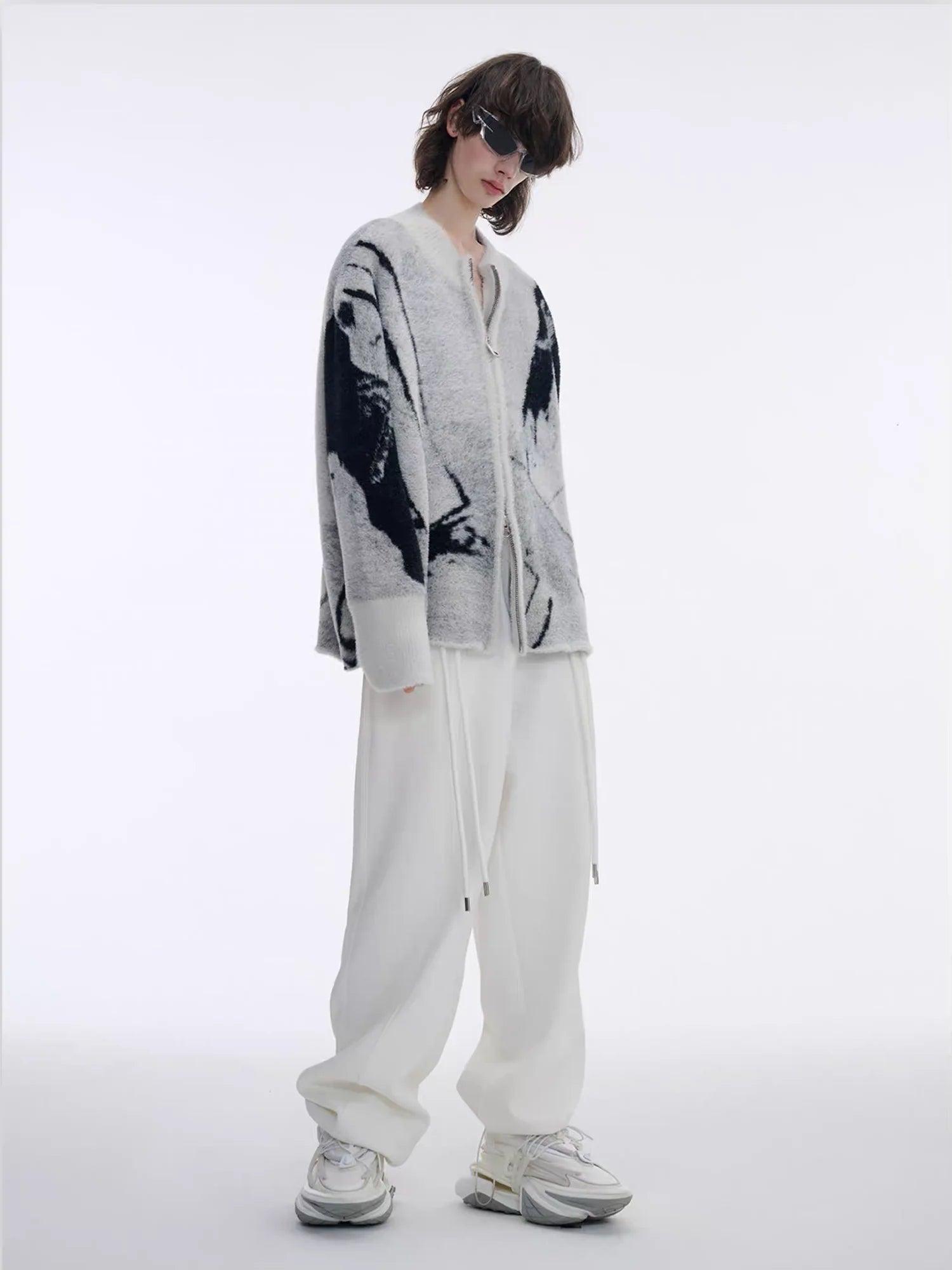 TIWILLTANG Faux-Mink Graphic Knit Jacket