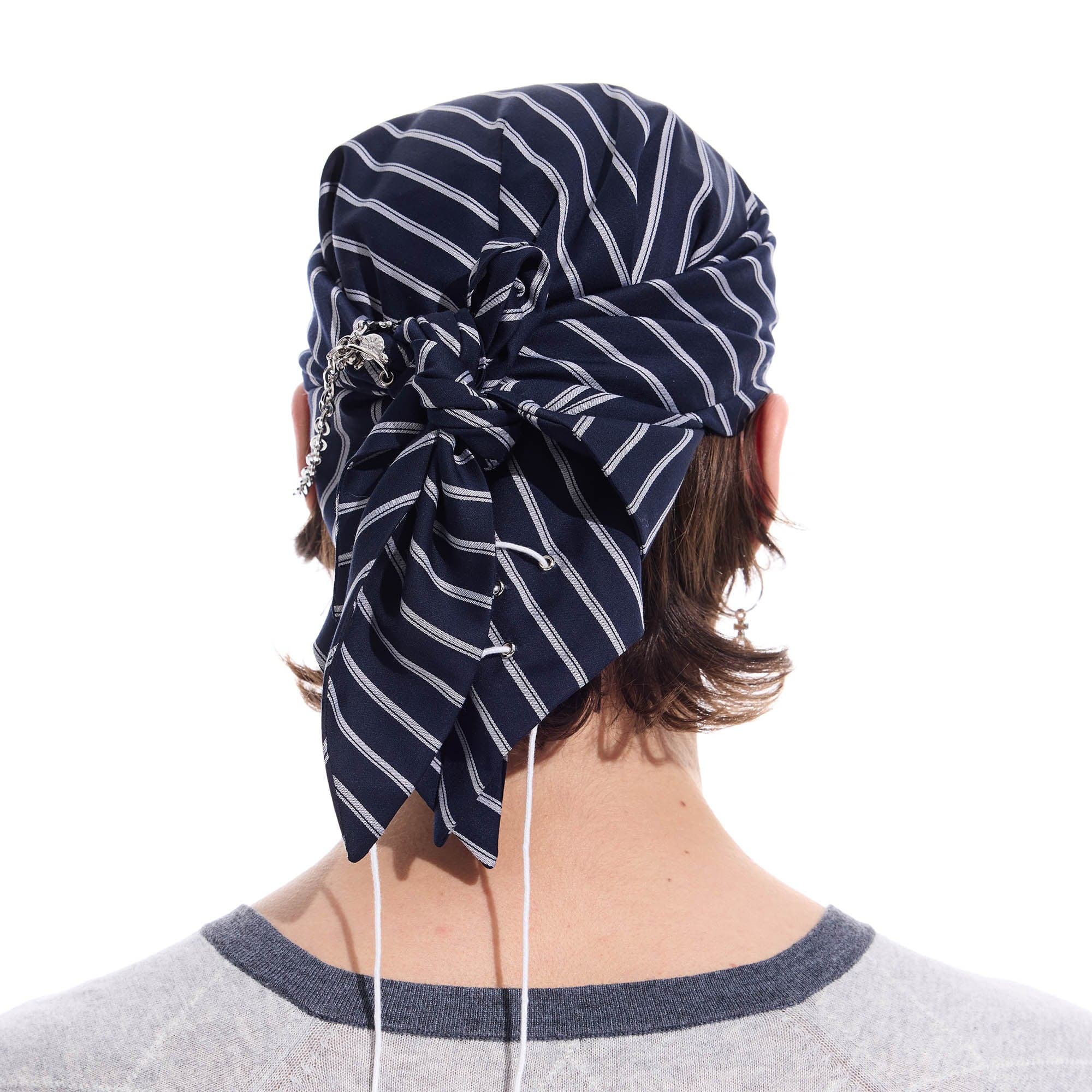 WHISTLEHUNTER Striped Detachable Chain Lace-Up Headscarf