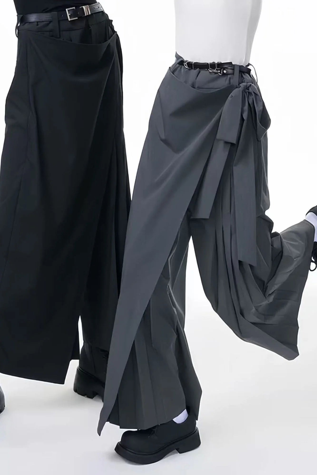 TUIMU Asymmetrical Wrap Pleated Wide-Leg Trousers