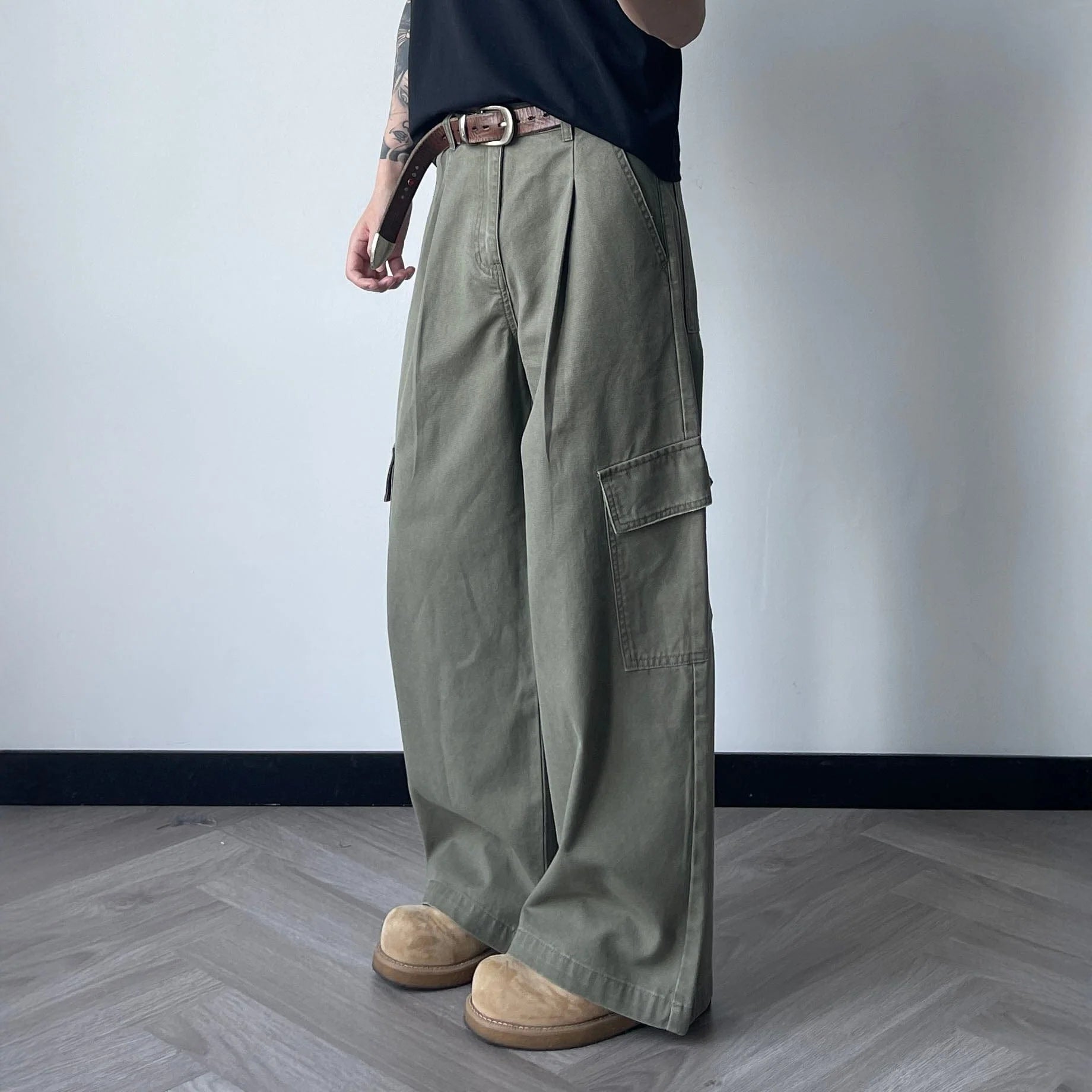 OKAYTHXBYE Pleated Utility Baggy Cargo Pants