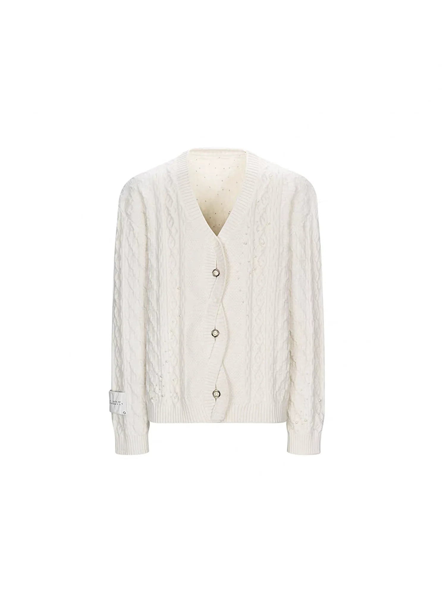 TIWILLTANG Pearl-Embellished Cable Knit Cardigan