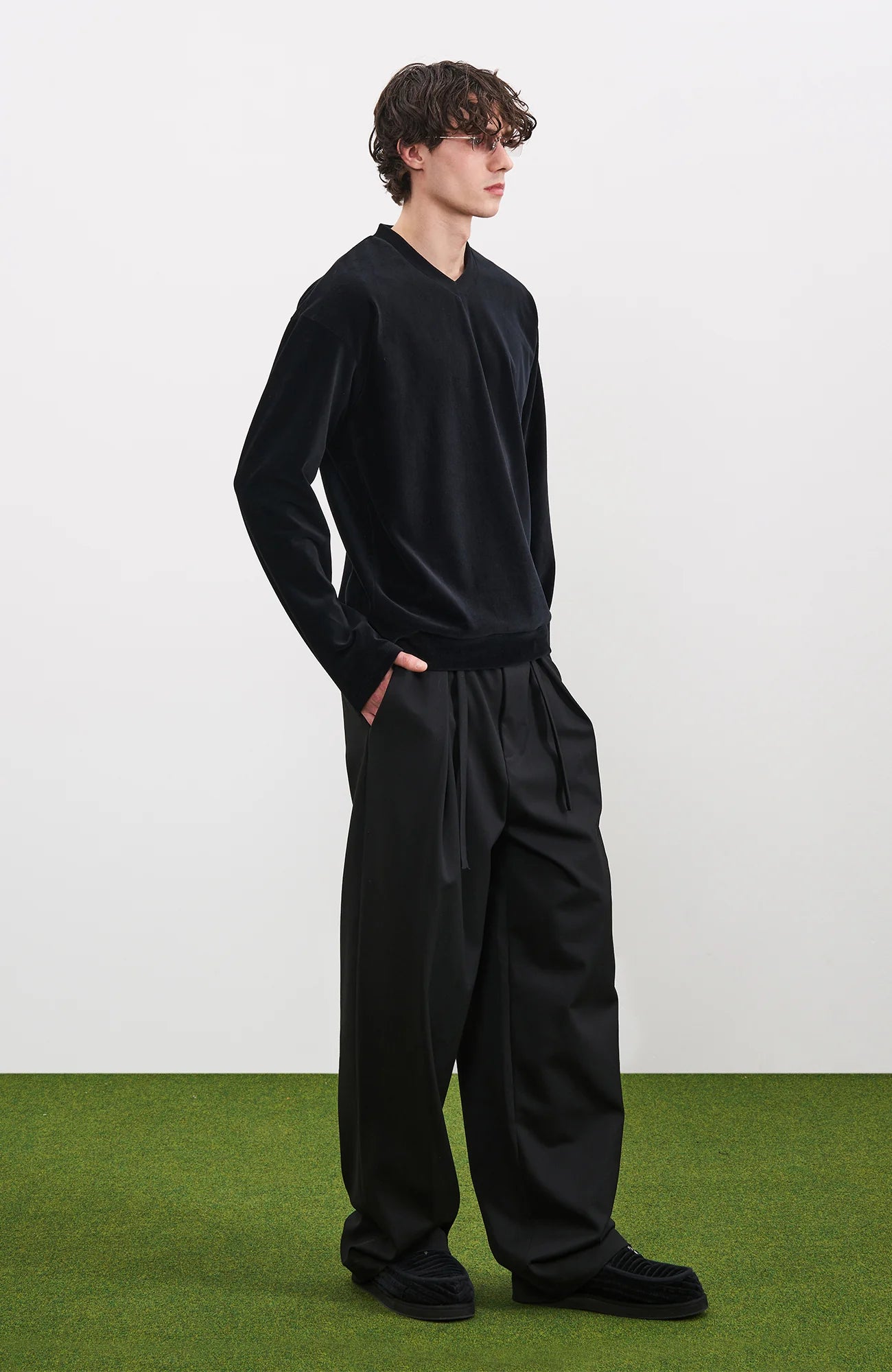 PMW Essential Velvet V-Neck Long Sleeve