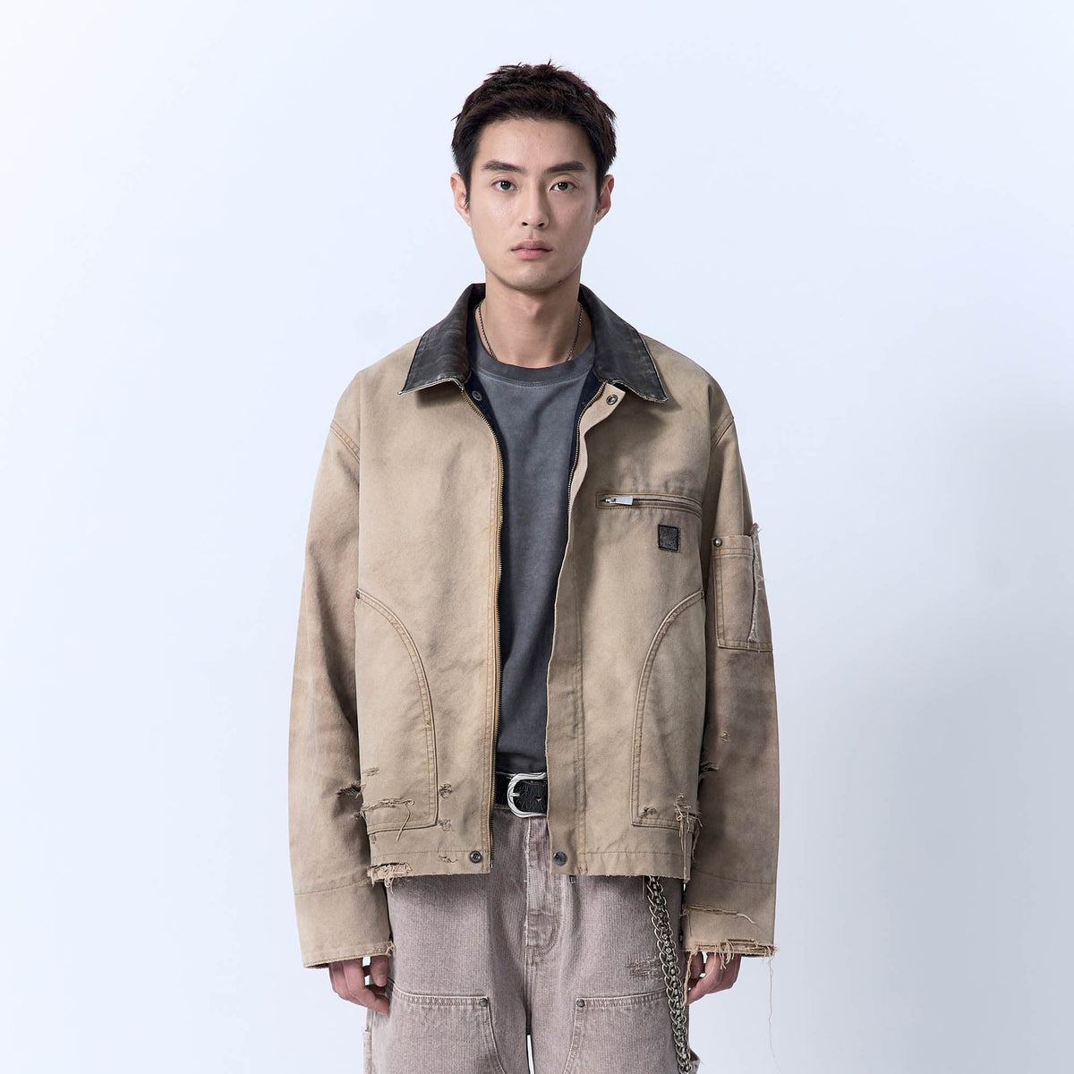 IN EXISTENCE Dirty-Washed Contrast Collar Detroit Jacket