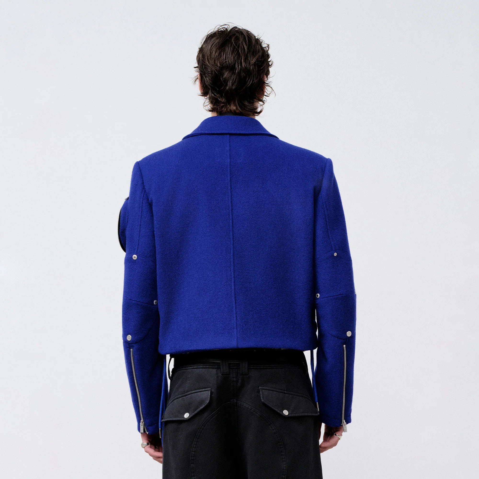 FACEONLAB Arm-Patched Cropped Naval Jacket Blue