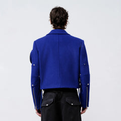 FACEONLAB Arm-Patched Cropped Naval Jacket Blue