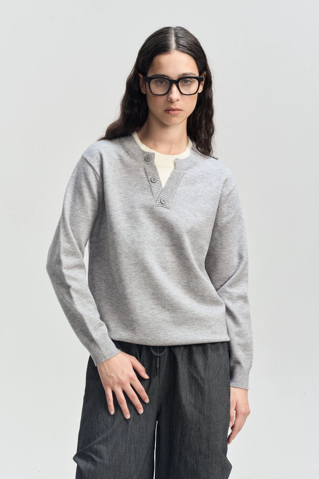LEONSENSE Faux-Layered Henley Sweater