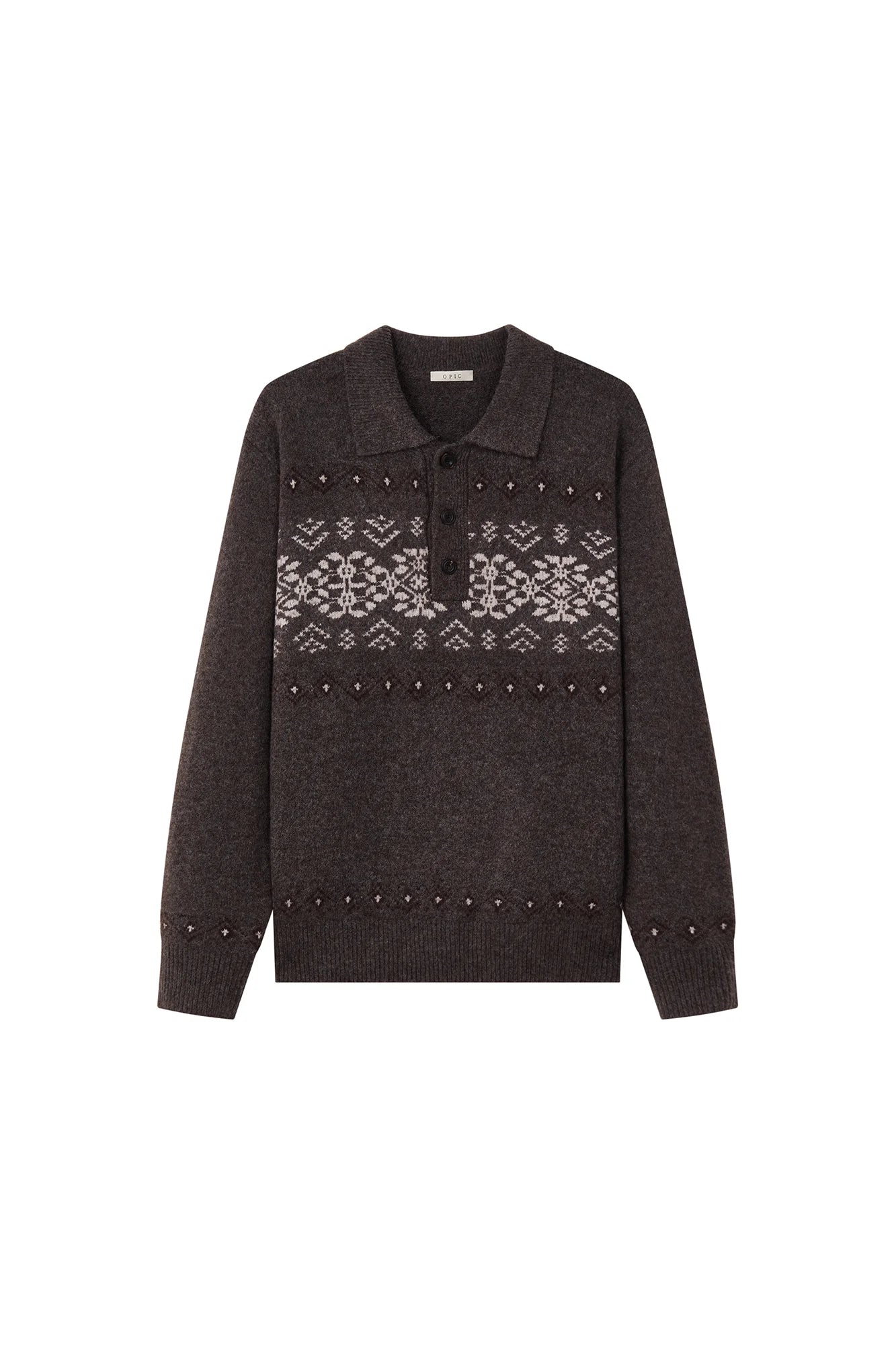 OPICLOTH Fair Isle Knit Polo Sweater