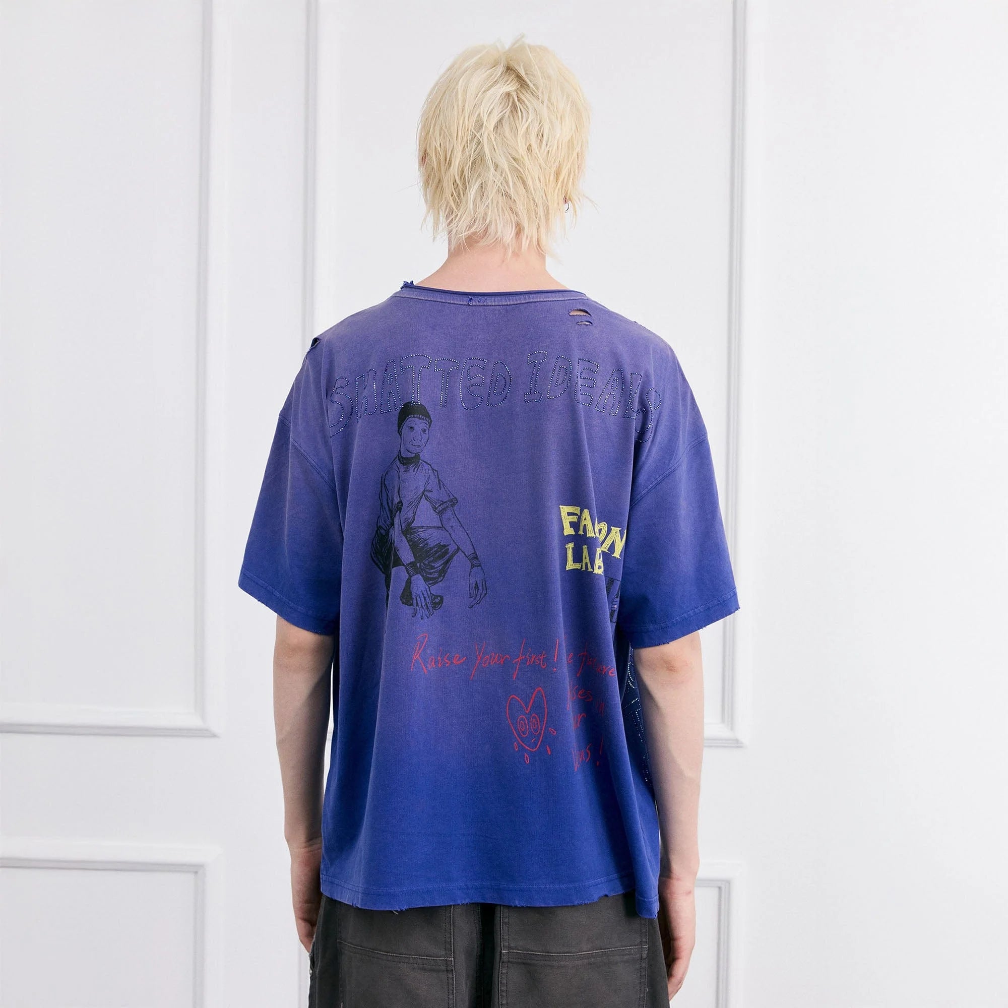 FACEONLAB Punk Graffiti Diamond Distressed T-Shirt