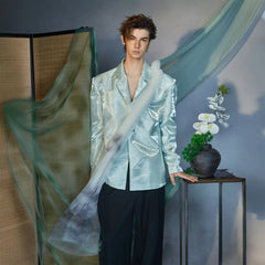 JIECHI Gradient Tulle Drape Satin Blazer