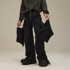 FLYERRER Spliced Faux-Layered Strap Zipper Pants
