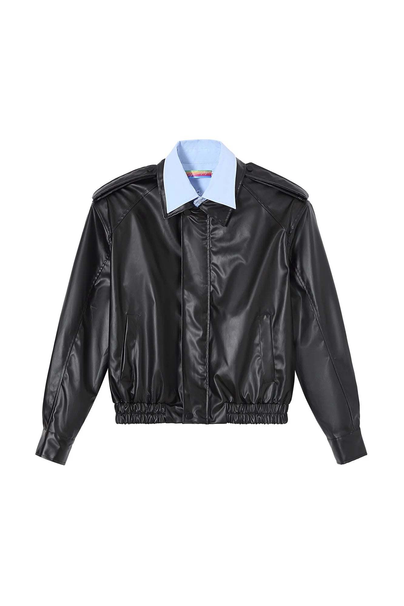 CLP Contrast Layer PU Cropped Moto Jacket