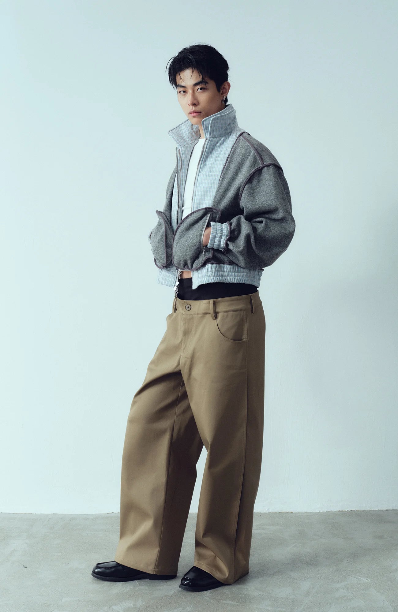 KADAKADA Double-Layer Collar Reversible Plaid Jacket