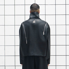 455EMBLE Multi-Zip Studded High-Collar PU Jacket