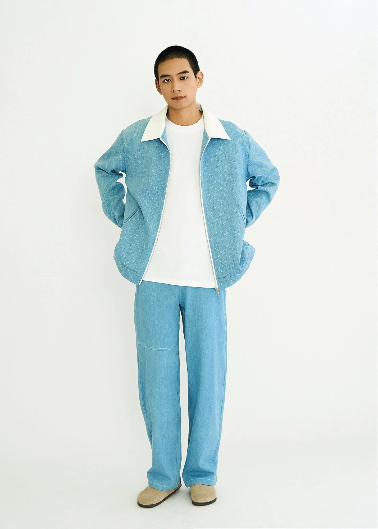 WIID Quilt-Stitch Contrast Collar Jacket