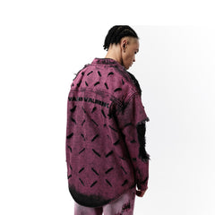 VANN VALRENCE Distressed Frayed Denim Shirt Jacket