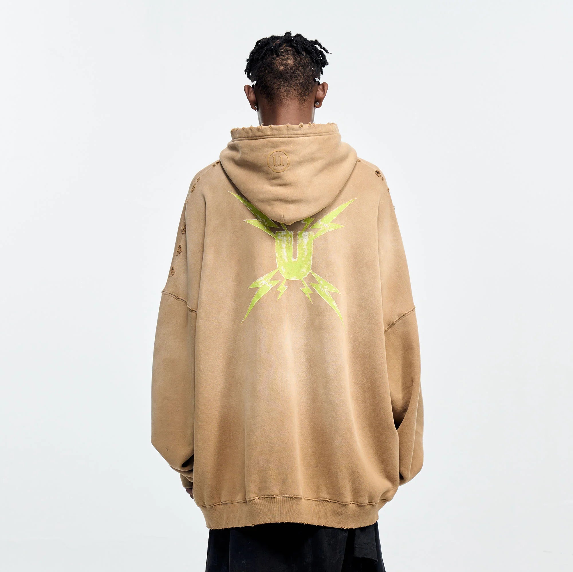 ULIPERY Distressed Gradient Oversized Hoodie Brown