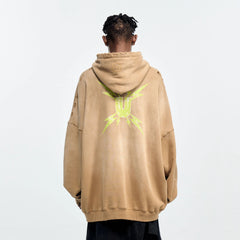 ULIPERY Distressed Gradient Oversized Hoodie Brown