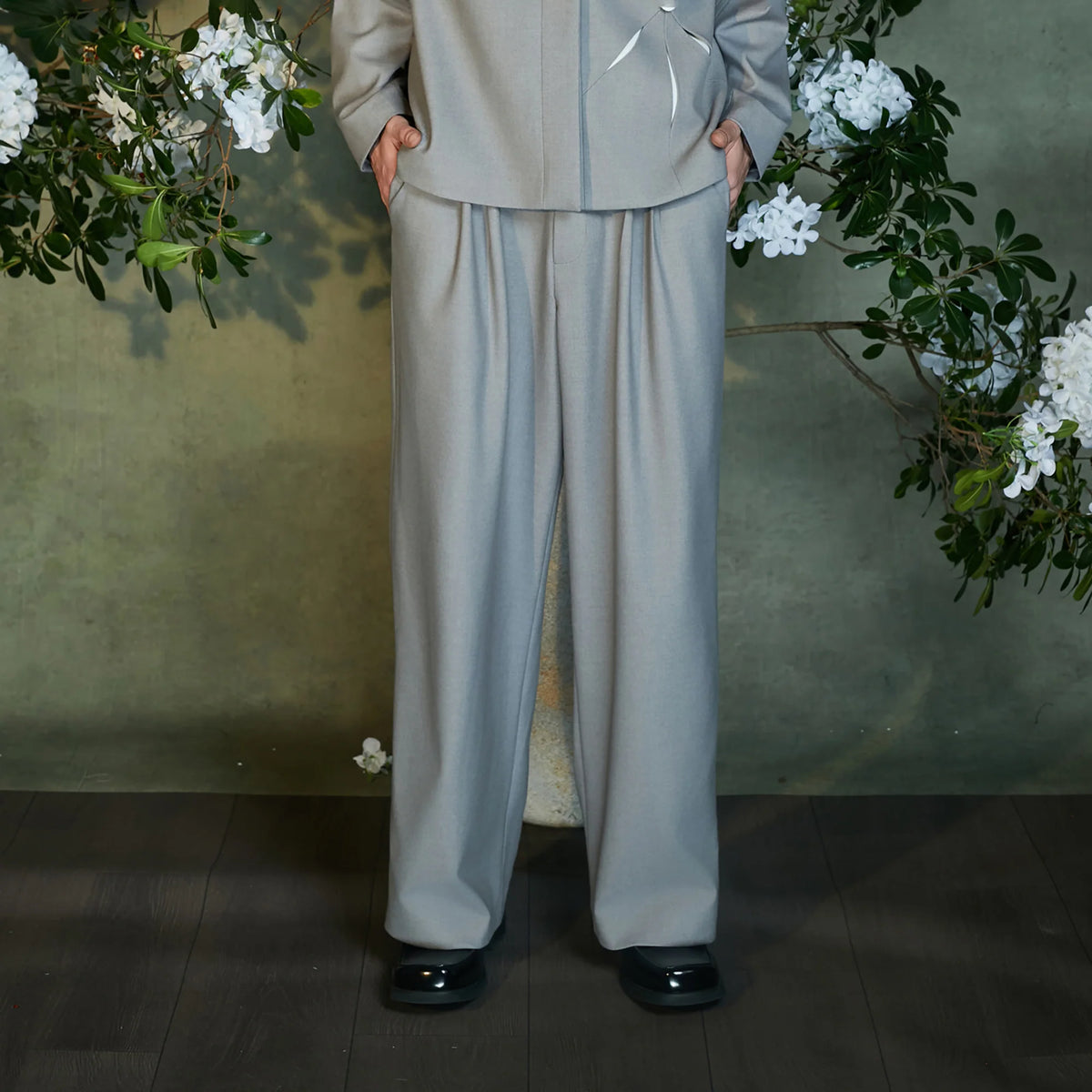 JIECHI Wide-Leg Pleated Suit Pants
